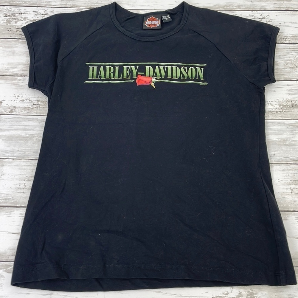 HARLEY DAVIDSON SZ L BLACK WOMENS SHIRT SHORT SLEEVE